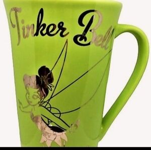 Tinkerbell Disney Store Mug Green Metallic 6" Tall Retired Coffee Tink Peter Pan